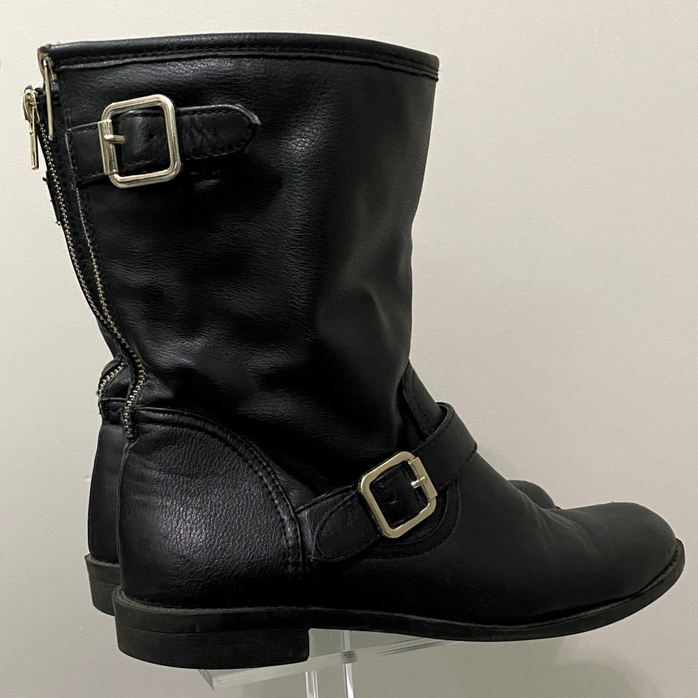 Black Faux Leather Moto Boots